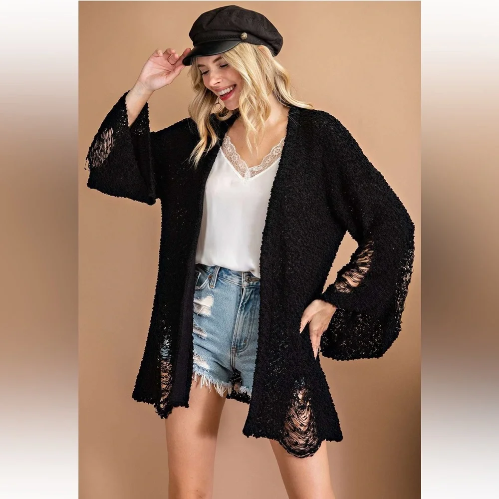 Distressed Black Cardigan, Women’s NWT - Picture 3 of 5